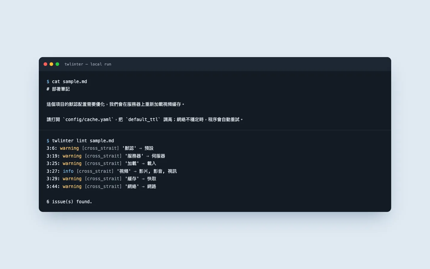 TWLinter CLI 檢查範例